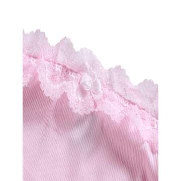 Floerns Women's 2 Pcs Lace Trim Bowknot Front Ruched Bandeau Crop Tube Tops Pink and White S