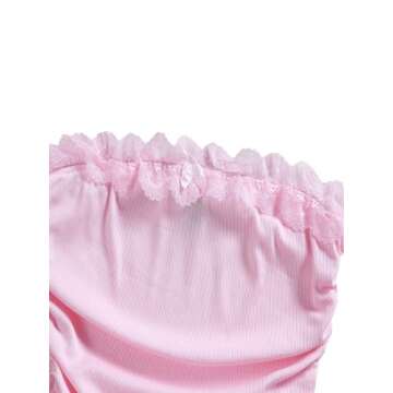 Floerns Women's 2 Pcs Lace Trim Bowknot Front Ruched Bandeau Crop Tube Tops Pink and White S