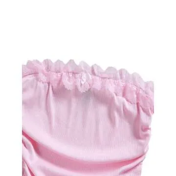 Floerns Women's 2 Pcs Lace Trim Bowknot Front Ruched Bandeau Crop Tube Tops Pink and White S