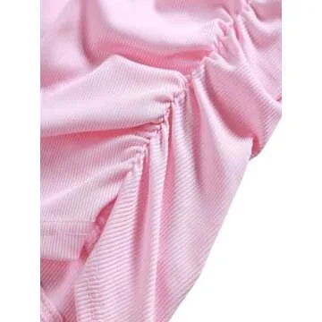 Floerns Women's 2 Pcs Lace Trim Bowknot Front Ruched Bandeau Crop Tube Tops Pink and White S