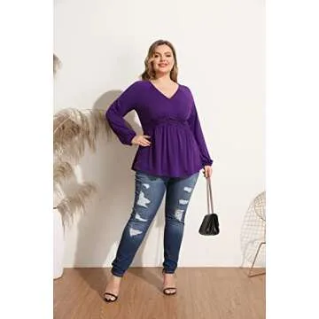 Hanna Nikole Plus Size Bishop Sleeve Ruffle Top - Purple 2X