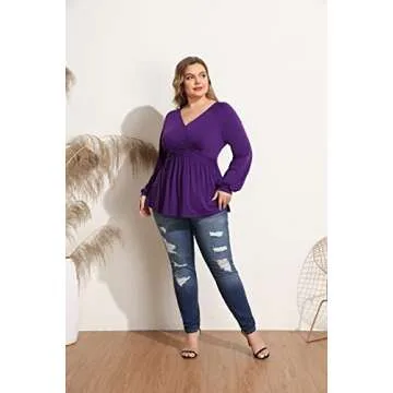 Hanna Nikole Plus Size Bishop Sleeve Ruffle Top - Purple 2X