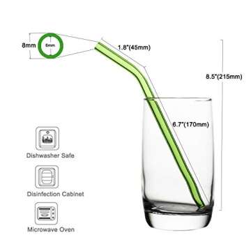 Brilife Reusable Glass Straws Set, Multiple Colored Borosilicate Glass Healthy Eco Friendly Drinking Straws, 8.5"x8mm, Pack of 8 with 2 Cleaning Brushes (Multiple Color)
