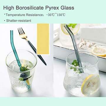 Brilife Reusable Glass Straws Set, Multiple Colored Borosilicate Glass Healthy Eco Friendly Drinking Straws, 8.5"x8mm, Pack of 8 with 2 Cleaning Brushes (Multiple Color)