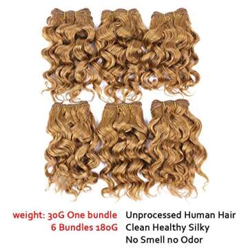 Natural Brazilian Dark Blonde Human Hair Extensions Short Curly Hair Bundles 27# Golden Virgin Human...