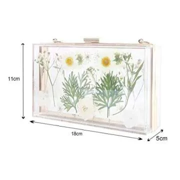 Transparent Women Clutch Bag Chain Flower Handbag Clear Purse Crossbody Bag Wedding Party bag (5250-WHITE&GREEN)