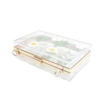 Transparent Women Clutch Bag Chain Flower Handbag Clear Purse Crossbody Bag Wedding Party bag (5250-WHITE&GREEN)