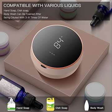 Monstake Automatic Soap Dispenser Touchless Auto Foaming Hands Free Wall Mount Foam Hand Soap Dispenser Electric Plastic Modern Rechargeable Smart Dish Soap Dispenser for Bathroom Kitchen Pink