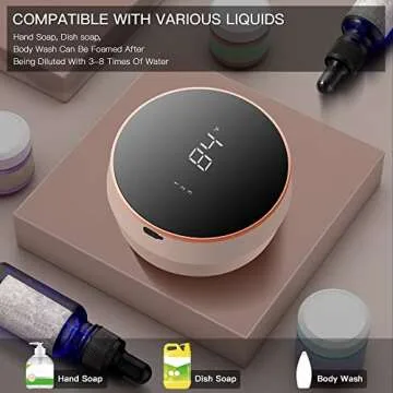 Monstake Automatic Soap Dispenser Touchless Auto Foaming Hands Free Wall Mount Foam Hand Soap Dispenser Electric Plastic Modern Rechargeable Smart Dish Soap Dispenser for Bathroom Kitchen Pink