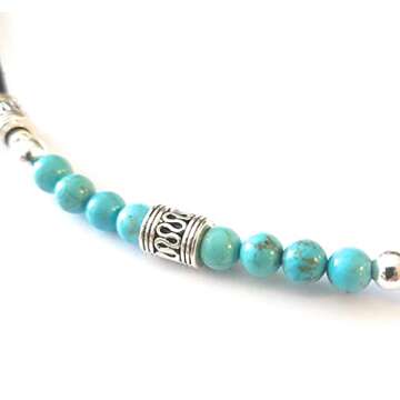 Turquoise Silver Tribal Snake Bead Black Micro Suede Leather Double Strand Necklace 20 Inch Surfer B...
