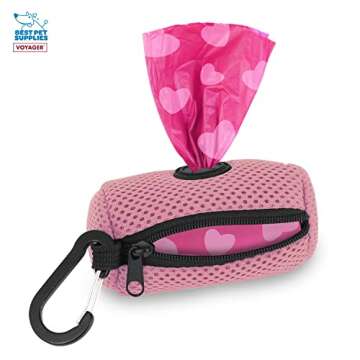 Best Pet Supplies Dog Poop Bag Holder Leash Attachment with 15 Bags, Pink, Reusable Mesh Dispenser P...