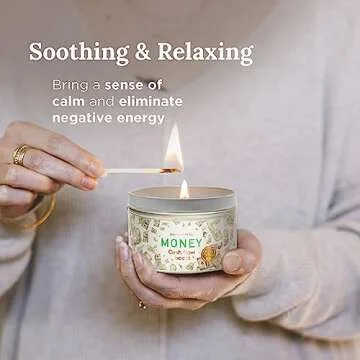 MAGNIFICENT 101 Money Aromatherapy Candle for Getting a Cash Flow Boost - Sage Cinnamon Scented Natural Soybean Wax Tin Candle for Purification and Chakra Healing
