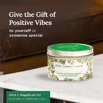 MAGNIFICENT 101 Money Aromatherapy Candle for Getting a Cash Flow Boost - Sage Cinnamon Scented Natural Soybean Wax Tin Candle for Purification and Chakra Healing