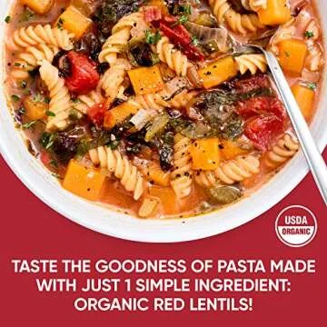 Tolerant Organic Red Lentil Rotini Pasta (8 oz, Case of 6) - Free from Allergens - Gluten Free, Vegan, Paleo, Plant Based Protein Pasta - Non GMO, Kosher - Made with 1 Single Ingredient