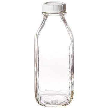 The Dairy Shoppe Heavy Glass Milk Bottle - Jug with Lid and a Silicone Pour Spout - Clear Milk Conta...