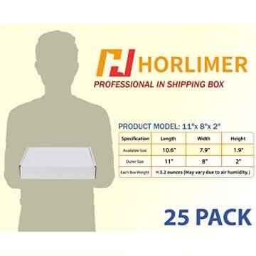 HORLIMER 11x8x2 inches Shipping Boxes Set of 25, White Corrugated Cardboard Box Literature Mailer