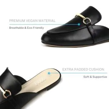 MUSSHOE Mules for Women Flats Comfortable Slip on Women Mules Backless Loafers,Black pu 9