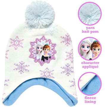 Disney Girls Frozen Winter Hat and 2 Pair Gloves or Mittens (Age 2-7) (White/Purple Mittens, Age 2-4...