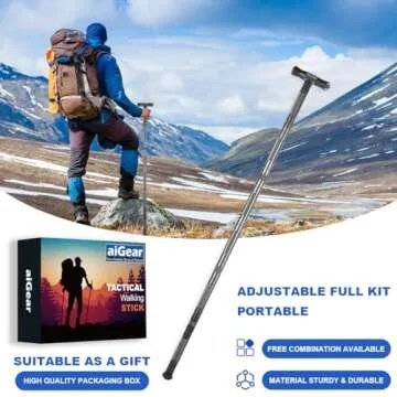 aiGear Tactical Stick Hiking Walking Staff - Trekking Poles Tactical Staff Adjustable Hiking Stick Gear for Outdoor Survival Camping Hiking