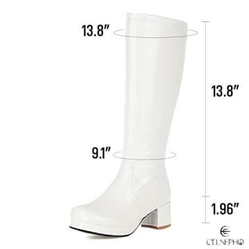 CELNEPHO Women's Fashion Knee High Boots, Round Toe Slim Chunky Mid Heel Platform Riding Knight Mid Calf Go Go Boots…