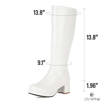 CELNEPHO Women's Fashion Knee High Boots, Round Toe Slim Chunky Mid Heel Platform Riding Knight Mid Calf Go Go Boots…