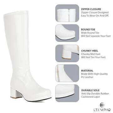 CELNEPHO Women's Fashion Knee High Boots, Round Toe Slim Chunky Mid Heel Platform Riding Knight Mid Calf Go Go Boots…