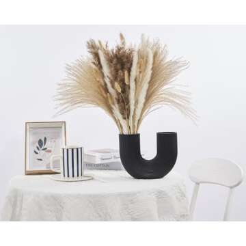 AMOIENSIS Black Vase for Centerpieces, U-Shaped Decorative Vase, Black Accent Home Decoration(Black)