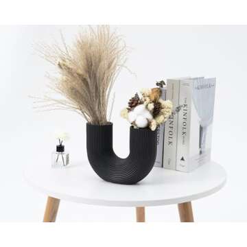 AMOIENSIS Black Vase for Centerpieces, U-Shaped Decorative Vase, Black Accent Home Decoration(Black)