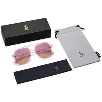 SOJOS Retro Polarized Aviator Sunglasses for Women Men Classic 70s Vintage Trendy Square Aviators SJ2174, Light Purple/Purple Gradient Brown