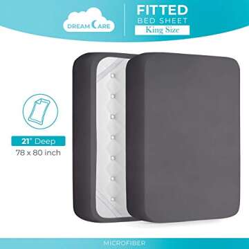 DREAMCARE King Fitted Sheet Only - Extra Deep Pocket Fitted Sheet - Fits up to 21 inch Mattress - Deep Pocket King Sheets - Hotel Luxury - Oeko-Tex Certified Sheets - 1 Fitted Sheet Only (Grey, King)