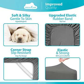 DREAMCARE King Fitted Sheet Only - Extra Deep Pocket Fitted Sheet - Fits up to 21 inch Mattress - Deep Pocket King Sheets - Hotel Luxury - Oeko-Tex Certified Sheets - 1 Fitted Sheet Only (Grey, King)