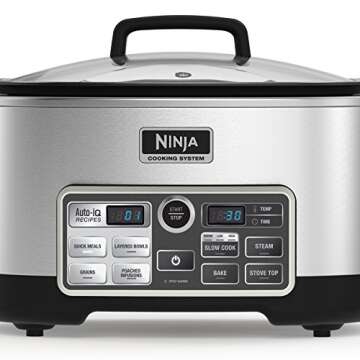 Ninja Auto-iQ Multi/Slow Cooker with 80-Pre-Programmed Auto-iQ Recipes for Searing, Slow Cooking, Baking and Steaming with 6-Quart Nonstick Pot (CS960)