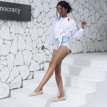 MUSSHOE Flat Shoes Women Pointed Toe Comfortable Slip on Women's Flats, Nude Suede 8