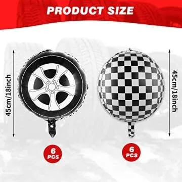 12 Pieces Black and White Checkered Balloons, Race Car Balloons Car Wheel Balloons Tire Balloons Alu...