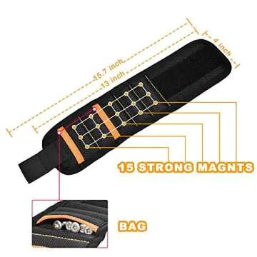 Magnetic Wristband, 2020 Updated Tools Holder with Strong Magnets 15 Powerful Magnetic Tool Belt with 2 Pocket, Cool Gift Gadgets for Men, Husband, DIY Handyman, Father/Dad Presents(Black)