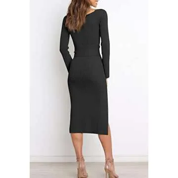 LILLUSORY Long Sleeve Corset Midi Dress Square Neck Pullover Ribbed Knit Sweater Sexy Party Outfits Chunky Winter Clothes Black