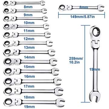 TR TOOLROCK 12pcs Flex Head Ratcheting Wrench Set- 8-19mm Metric Ratchet Combination Wrenches CrV Ge...