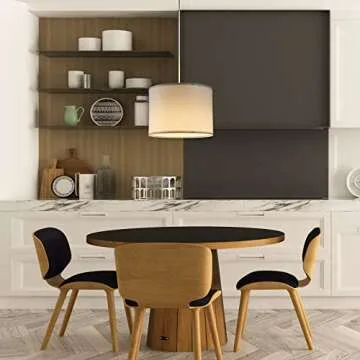 KUAUGST Plug in Pendant Light, 15 FT Hanging Lamp with Plug in Cord, On/Off Switch, Pendant Lighting with Fabric Shade, Hanging Light Fixture for Living Room, Bedroom, Dining Room, Kitchen (White)