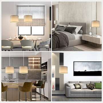 KUAUGST Plug in Pendant Light, 15 FT Hanging Lamp with Plug in Cord, On/Off Switch, Pendant Lighting with Fabric Shade, Hanging Light Fixture for Living Room, Bedroom, Dining Room, Kitchen (White)