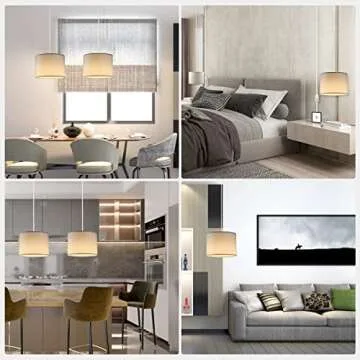 KUAUGST Plug in Pendant Light, 15 FT Hanging Lamp with Plug in Cord, On/Off Switch, Pendant Lighting with Fabric Shade, Hanging Light Fixture for Living Room, Bedroom, Dining Room, Kitchen (White)