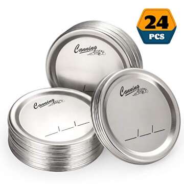 AOZITA 24-Count, [WIDE Mouth] Canning Lids for Ball, Kerr Jars - Split-Type Metal Mason Jar Lids for Canning - Food Grade Material, 100% Fit & Airtight for Wide Mouth Jars - PATENT PENDING