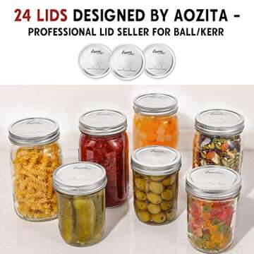 AOZITA 24-Count, [WIDE Mouth] Canning Lids for Ball, Kerr Jars - Split-Type Metal Mason Jar Lids for Canning - Food Grade Material, 100% Fit & Airtight for Wide Mouth Jars - PATENT PENDING