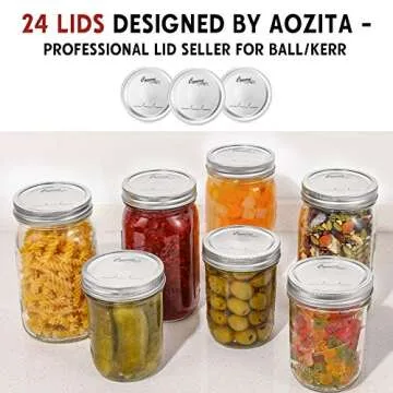 AOZITA 24-Count, [WIDE Mouth] Canning Lids for Ball, Kerr Jars - Split-Type Metal Mason Jar Lids for Canning - Food Grade Material, 100% Fit & Airtight for Wide Mouth Jars - PATENT PENDING