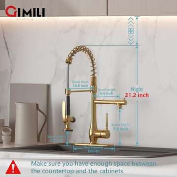 GIMILI Brushed Gold Kitchen Faucet with Pull Down Sprayer Single Handle High Pressure Brass Kitchen ...