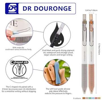 DR DOURONGE 12pcs Retractable Gel Pens, Black Ink Pens Fine Point 0.5mm, Smooth Writing Pens for Jou...