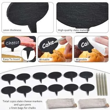 18PCS Cheese Markers for Charcuterie Board, Slate Cheese Labels Sign, Cheese Markers Set, Chalkboard Picks Cheese Name Tag Cupcake Toppers for Wedding Birthday Cocktail Parties Dinner Food