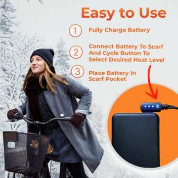 ThermalStep Heated Scarf for Men and Women–Rechargeable with 3Temperature Settings Keep Warm up to 8Hours, Soft, Portable Neck Heating Pad for Neck Pain Relief, Electric Heated scarf, Battery Included