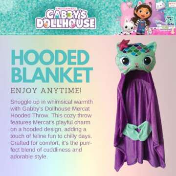 Franco DreamWorks Gabby's Dollhouse Mercat Bedding Super Soft and Cozy Wearable Hooded Throw Blanket...