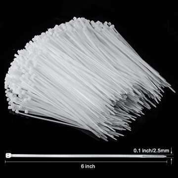 1000 Pcs White Zip Ties, 6 Inch Clear Self-Locking Nylon Cable Ties, Premium Heavy Duty Plastic Wrap...