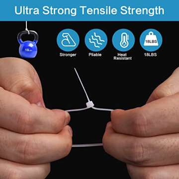 1000 Pcs White Zip Ties, 6 Inch Clear Self-Locking Nylon Cable Ties, Premium Heavy Duty Plastic Wraps Wire Ties for Indoor and Outdoor
